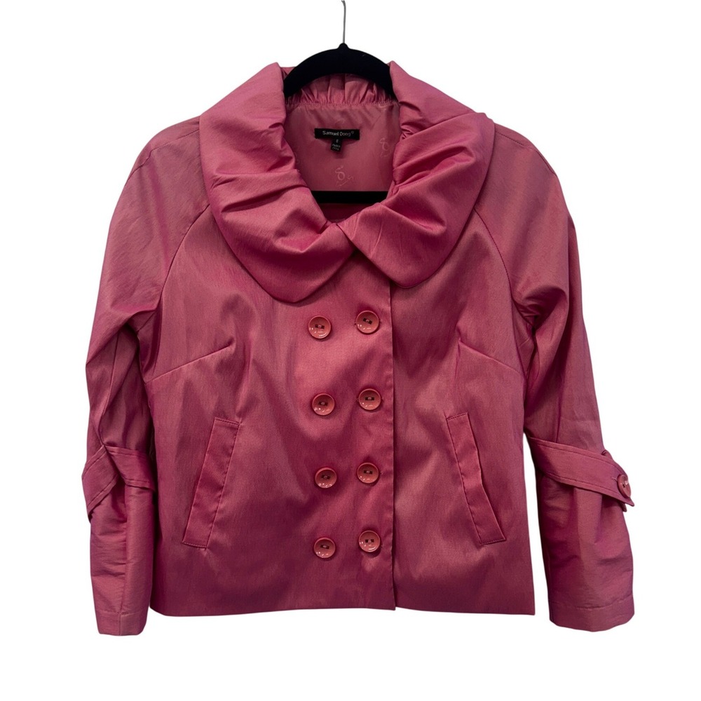 Samuel Dong Pink Ruched Collar Jacket Double Breasted avant-garde Coquette Sz S